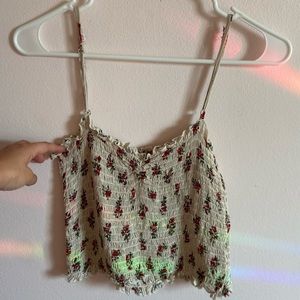 Brandy Melville red floral ally smocked tank top